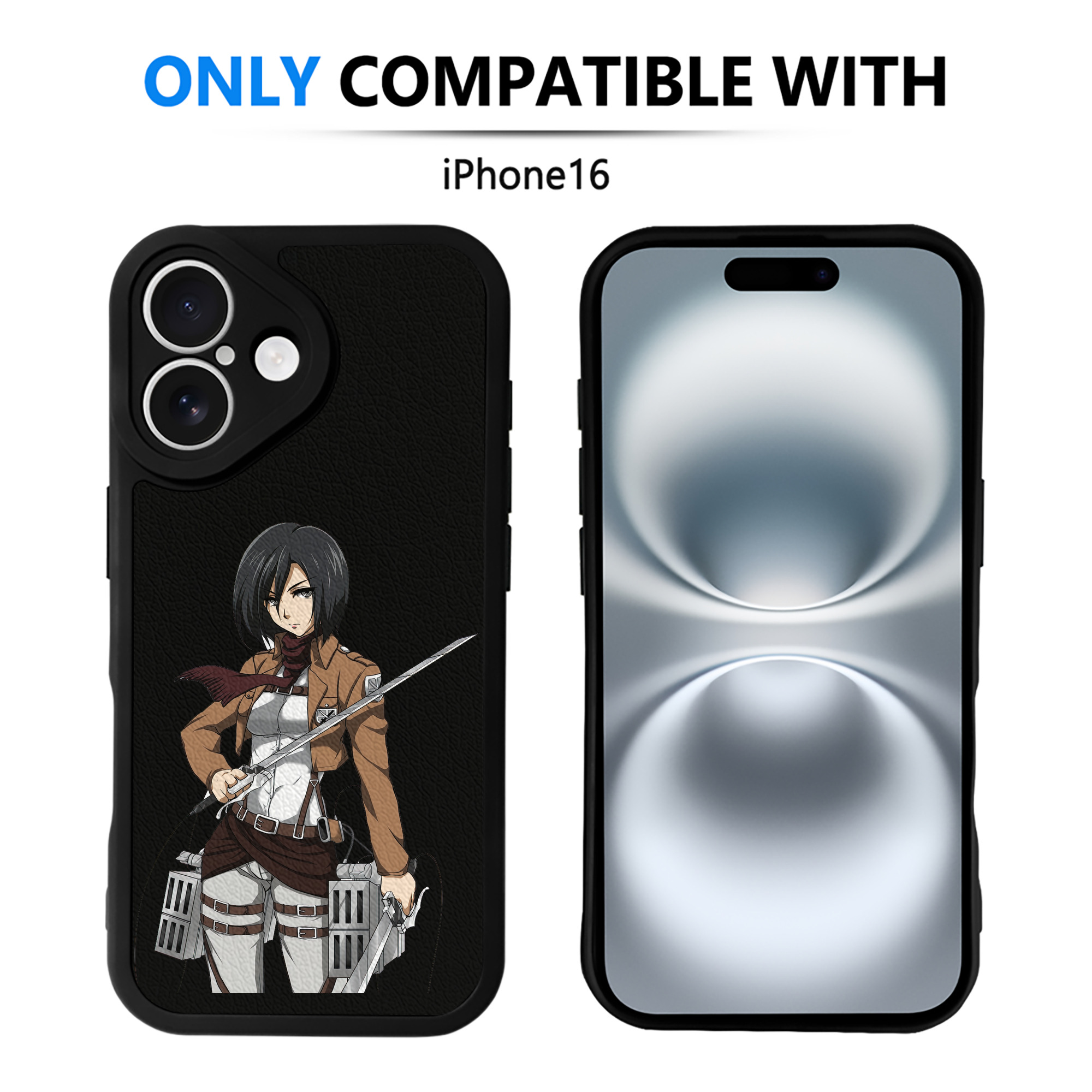 （画像用） 進撃の巨人 ミカサ·アッカーマン Attack on Titan Mikasa Ackerman 【iPhone 16シリーズ対応】シリコンスマホケース（レザー調） 材質：シリコン